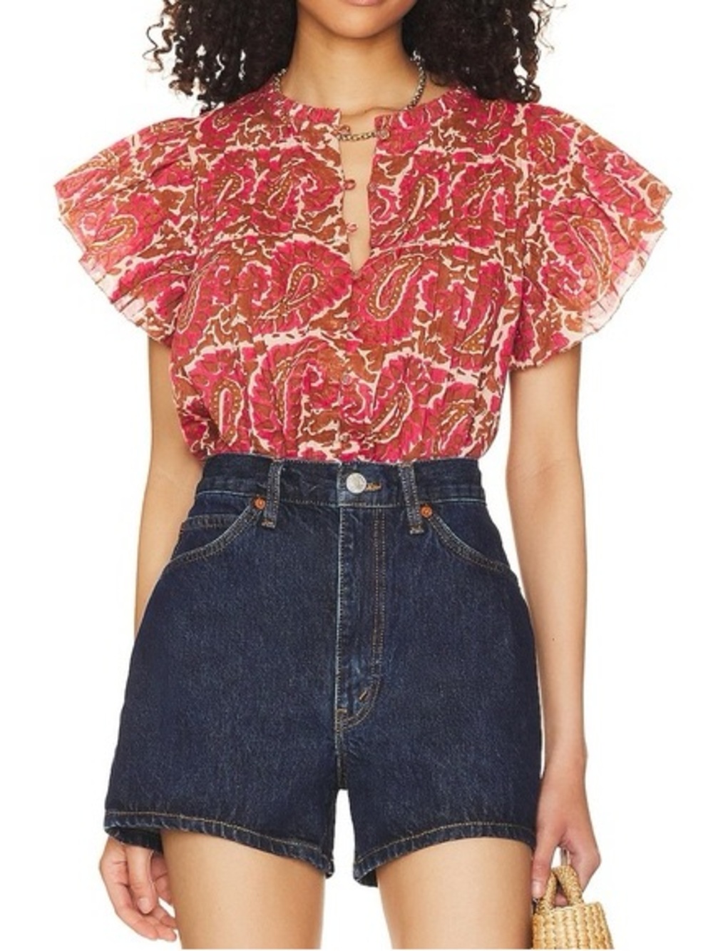 Cleobella Pink Paisley Flutter Sleeve Blouse